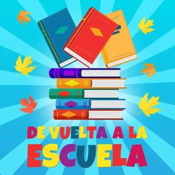 Vector Back to School poster in Spanish language on blue background. Stock Illustration