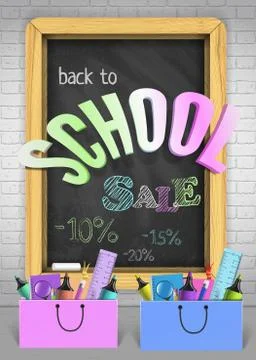 Vector Back to school Sale concept with colorful education elements and Stock Illustration