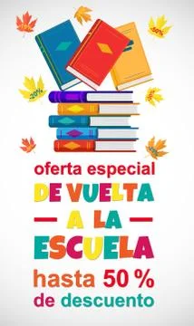 Vector Back to School Sale poster in Spanish language on white. Stock Illustration