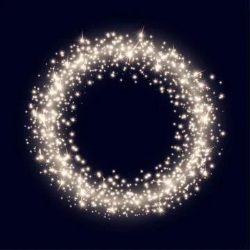 Vector Backdrop with Abstract Bright Sparkling Golden Ring on Dark Blue Backg Stock Illustration
