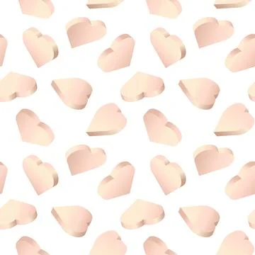 Vector background with 3d hearts. Seamless pattern with isometric rose gold c Stock Illustration