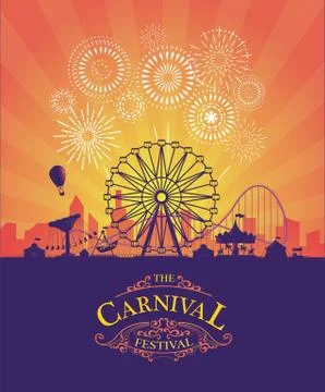 Vector background of amusement park. Poster design invitation Stock Illustration