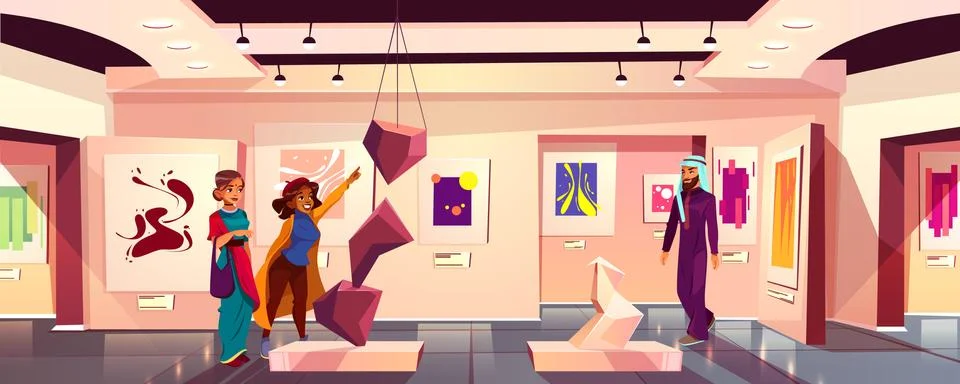Vector background of art museum with visitors イラスト素材