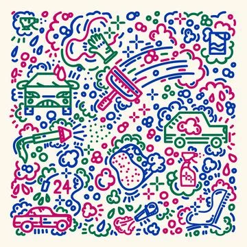 Vector background associated with a car wash. Includes icons such as car washing Stock Illustration