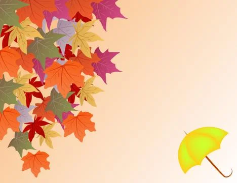Vector background with autumn leaves and umbrella Stock Illustration