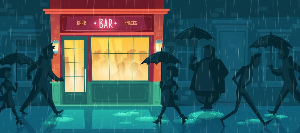 Vector background with bar, night cafe in rain Stock-Illustration