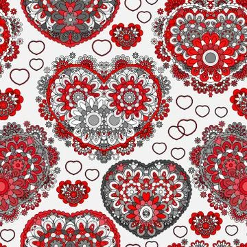 Vector background with  beautiful  hearts. Seamless pattern with ornate floral Stock Illustration