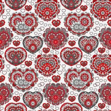 Vector background with  beautiful  hearts. Seamless pattern with ornate floral Illustrazione stock
