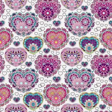 Vector background with  beautiful  hearts. Seamless pattern with ornate floral 스톡 일러스트