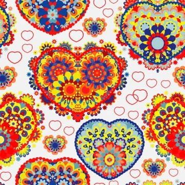 Vector background with  beautiful  hearts. Seamless pattern with ornate floral 스톡 일러스트