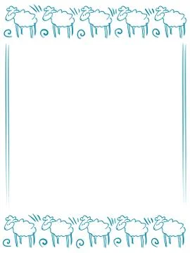 Vector background with a blue doodle sheep frame Stock Illustration