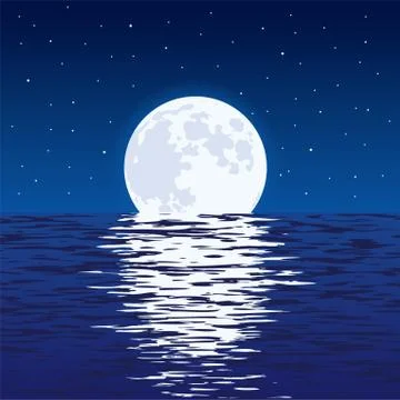 Vector background of blue sea and full moon at night Stock Illustration