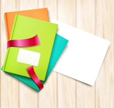 Vector background: books and magazines lying on derevyannos table with a card 스톡 일러스트