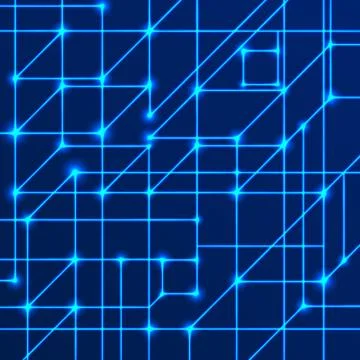 Vector background of bright neon lines with intersection nodes. Concept of data Stock Illustration