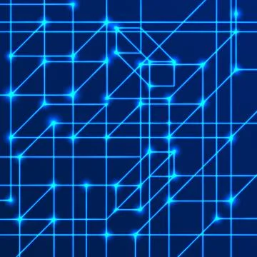Vector background of bright neon lines with intersection nodes. Data Stock Illustration