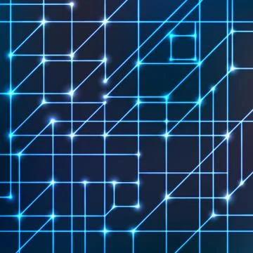 Vector background of bright neon lines with intersection nodes. Data Stock Illustration