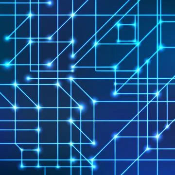 Vector background of bright neon lines with intersection nodes. Data Stock Illustration
