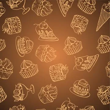 Vector background with of cake in retro style. Seamless pattern Stock Illustration