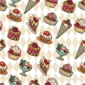 Vector background with of cake in retro style. Seamless pattern Stock Illustration
