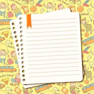 Vector background with children and torn sheet of notebook for text Stock Illustration