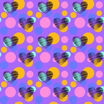 Vector background in circles and hearts. Geometric pattern. Design for fabri Illustrazione stock