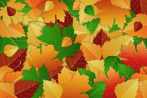 Vector background of colorful bright autumn leaves, red, yellow, orange and Stock Illustration