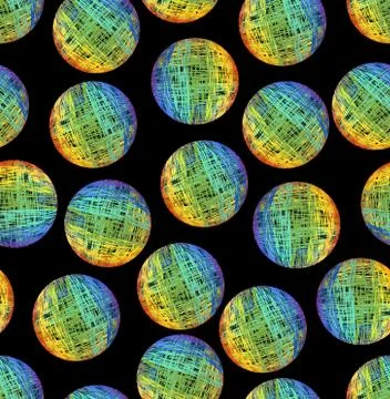 Vector background with colorful circle elements on black area. High contrasti Stock Illustration