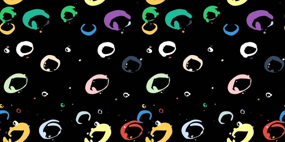 Vector background with colorful circular ink splatters scattered on a black Stockillustratie