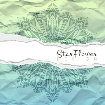 Vector background of crumpled torn paper with floral circular pattern. Mandala Stock Illustration