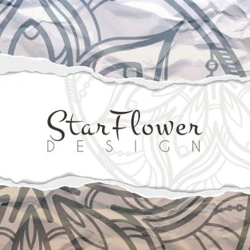 Vector background of crumpled torn paper with floral circular pattern. Mandala Illustrazione stock