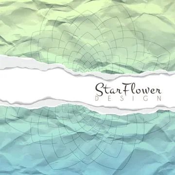 Vector background of crumpled torn paper with floral circular pattern. Mandala Stock Illustration