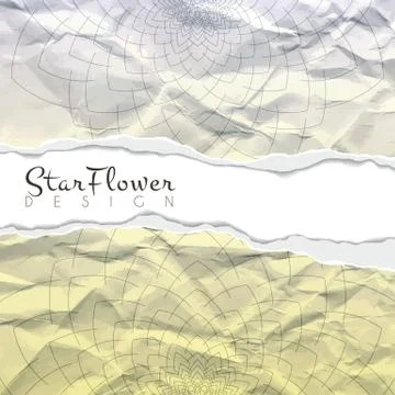 Vector background of crumpled torn paper with floral circular pattern. Mandala 스톡 일러스트