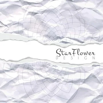 Vector background of crumpled torn paper with floral circular pattern. Mandala Stock Illustration