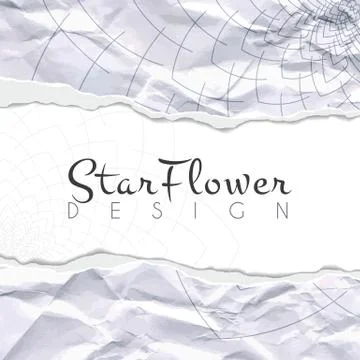 Vector background of crumpled torn paper with lined floral circular pattern.  Stock Illustration