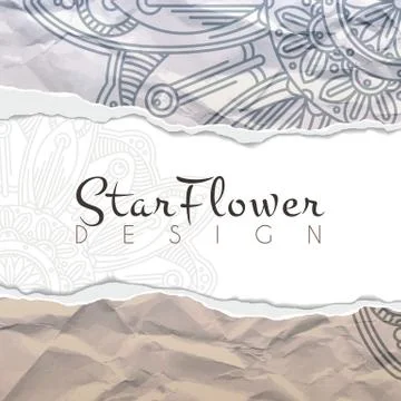 Vector background of crumpled torn paper with floral circular pattern. Mandala Stock Illustration