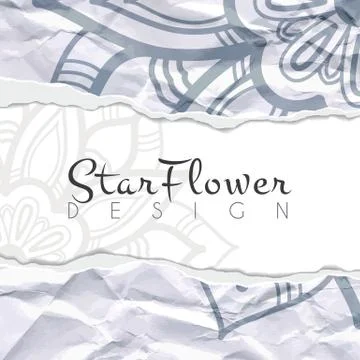 Vector background of crumpled torn paper with floral circular pattern. Mandala Illustrazione stock