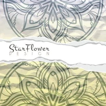 Vector background of crumpled torn paper with floral circular pattern. Mandala Stock Illustration