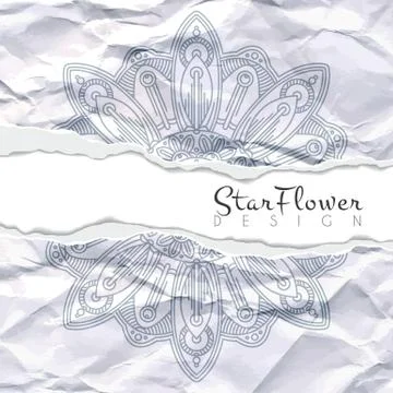 Vector background of crumpled torn paper with floral circular pattern. Mandala Illustrazione stock