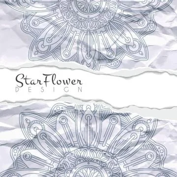 Vector background of crumpled torn paper with floral circular pattern. Mandala Stock Illustration