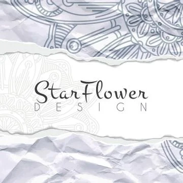 Vector background of crumpled torn paper with floral circular pattern. Mandala Illustrazione stock