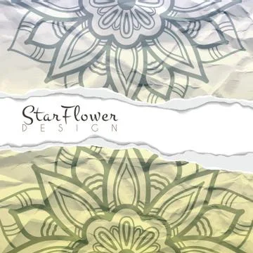 Vector background of crumpled torn paper with floral circular pattern. Mandala Stock Illustration