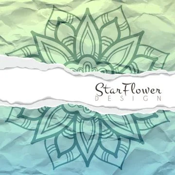 Vector background of crumpled torn paper with floral circular pattern. Mandala Stock Illustration