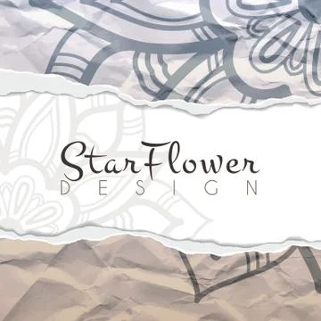 Vector background of crumpled torn paper with floral circular pattern. Mandala Illustrazione stock