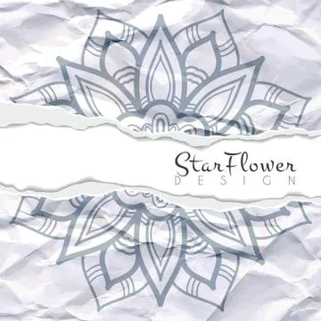 Vector background of crumpled torn paper with floral circular pattern. Mandala Stock Illustration
