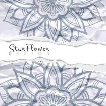 Vector background of crumpled torn paper with floral circular pattern. Mandala 스톡 일러스트