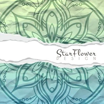 Vector background of crumpled torn paper with floral circular pattern. Mandala Stock Illustration