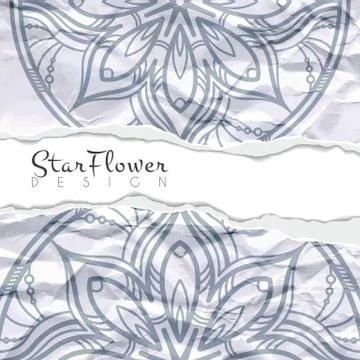 Vector background of crumpled torn paper with floral circular pattern. Mandala Stock Illustration