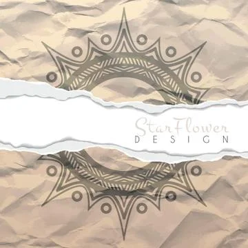 Vector background of crumpled torn paper with floral circular pattern. Mandala Illustrazione stock