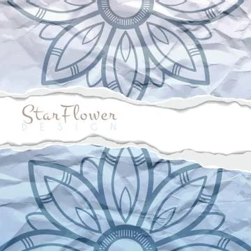 Vector background of crumpled torn paper with floral circular pattern. Mandala Illustrazione stock