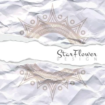 Vector background of crumpled torn paper with floral circular pattern. Mandala Stock Illustration